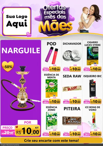 Modelo de Encarte para Encarte A4 Vertical com o tema Ofertas Especiais - Mês das Mães para Tabacaria