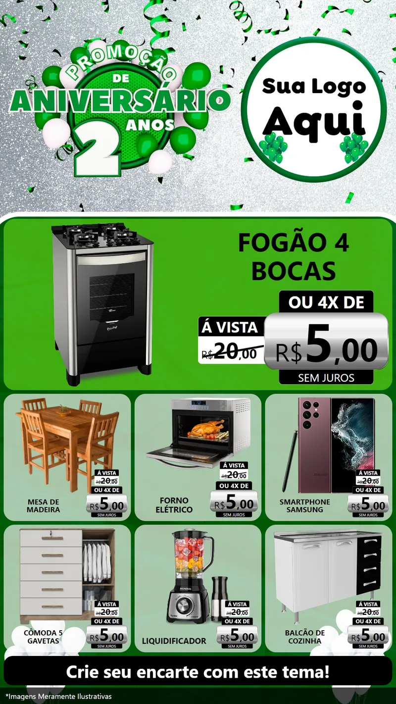 Modelo de Rede Social para Stories com o tema Promoção de Aniversário - 2 Anos para Móveis e Eletro