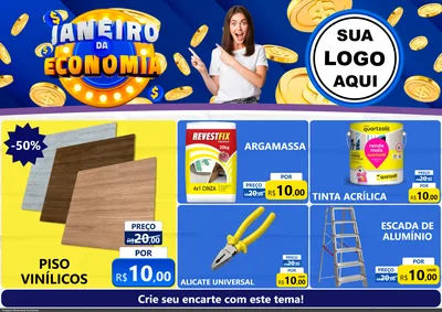 Modelo de Encarte para Encarte A4 Horizontal com o tema Janeiro da Economia para Material para Construção