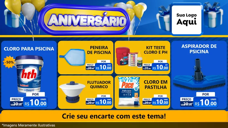Modelo de TV para TV Horizontal com o tema Aniversário para Produtos para Piscina