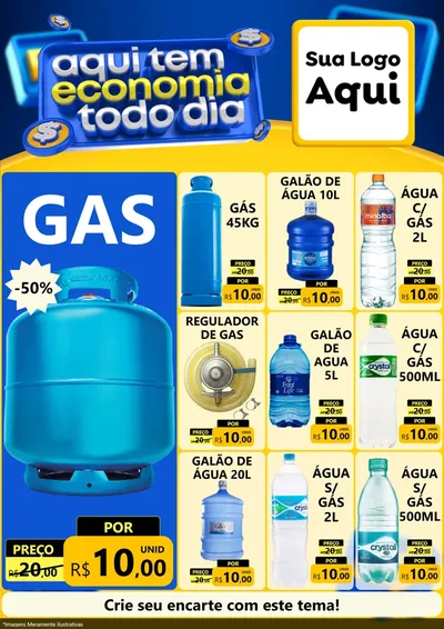 Modelo de Encarte para Encarte A4 Vertical com o tema Aqui Tem Economia Todo Dia para Água e gás