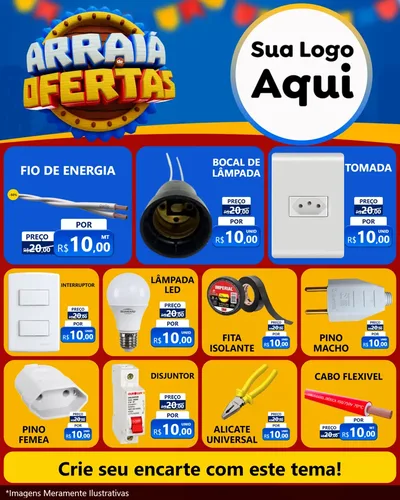 Modelo de Rede Social para Feed Instagram com o tema Arraiá de Ofertas - Junina para Materiais Elétricos