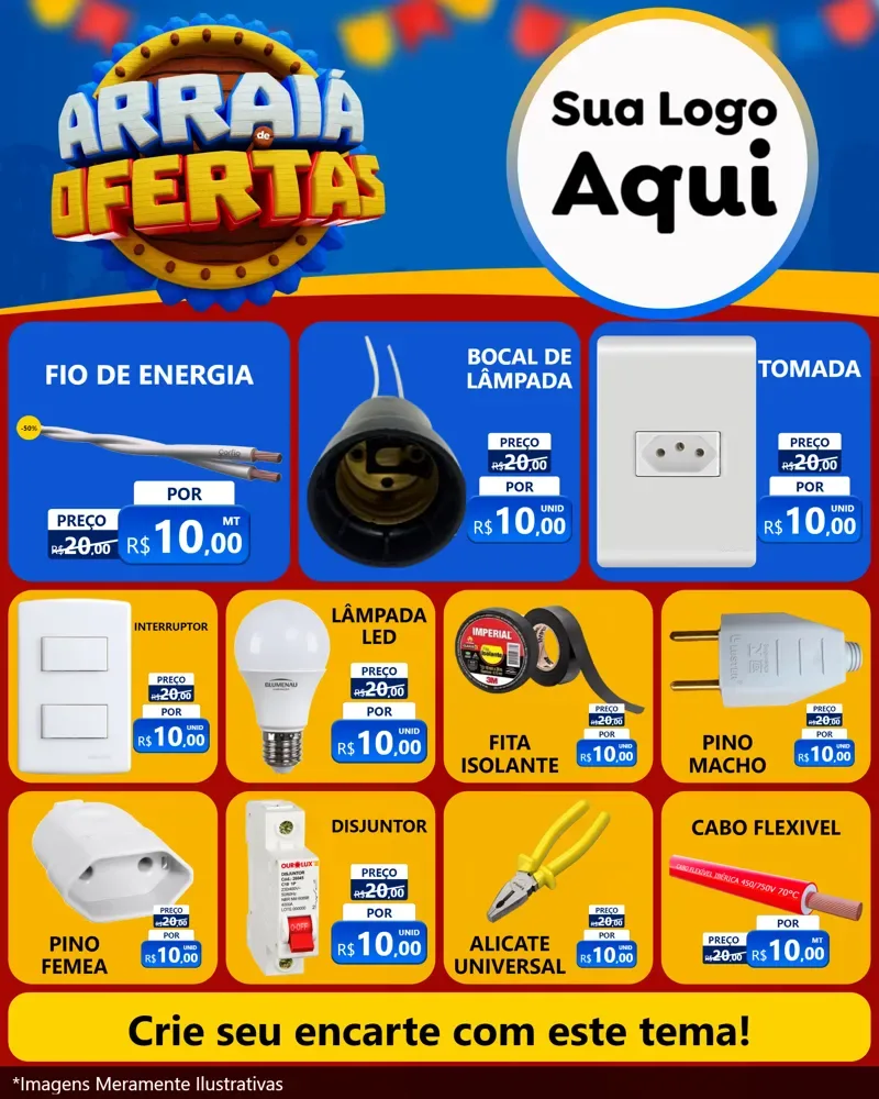Modelo de Rede Social para Feed Instagram com o tema Arraiá de Ofertas - Junina para Materiais Elétricos