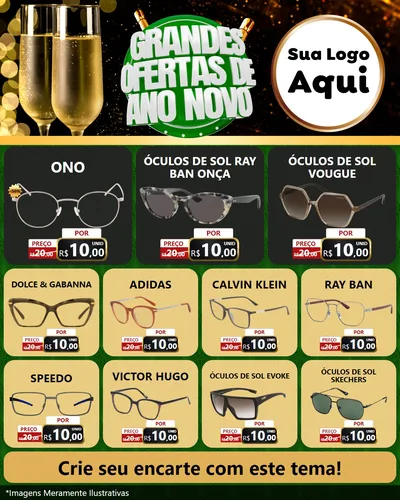 Modelo de Rede Social para Feed Instagram com o tema Grandes Ofertas de Ano Novo para Óticas