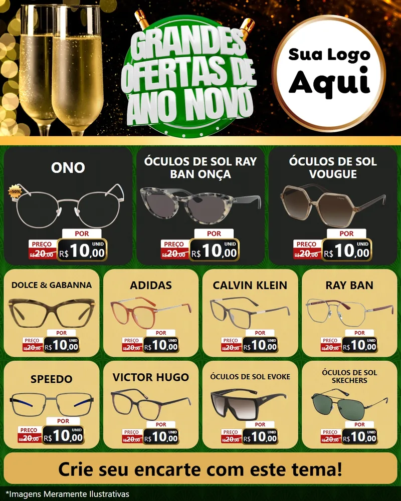Modelo de Rede Social para Feed Instagram com o tema Grandes Ofertas de Ano Novo para Óticas