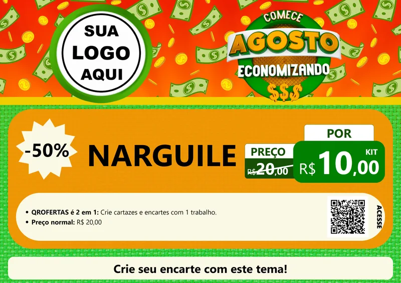 Modelo de Cartaz para Cartaz A4 Horizontal com o tema Comece Agosto Economizando para Tabacaria