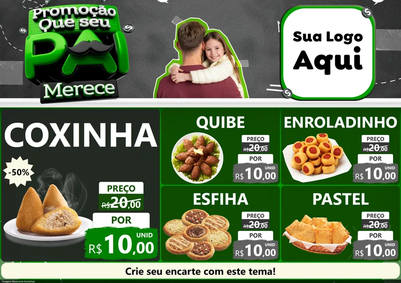 Modelo de Encarte para Encarte A4 Horizontal com o tema Promoção Que seu Pai Merece para Salgadaria