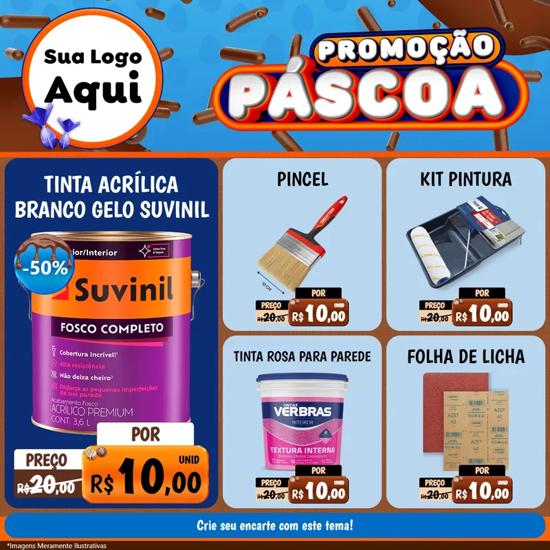 Modelo de Rede Social para Feed Facebook com o tema Promoção Páscoa para Tintas e Ferramentas