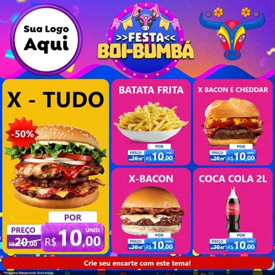 Modelo de Rede Social para Feed Facebook com o tema Festa Boi-Bumbá para Hamburgueria