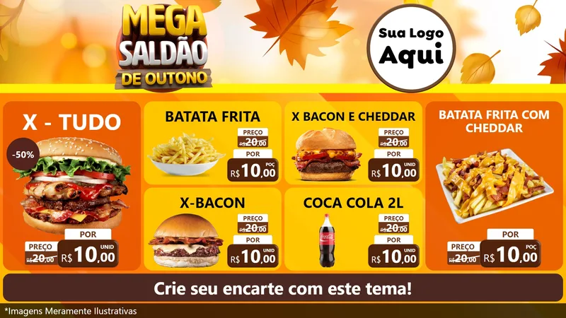 Modelo de TV para TV Horizontal com o tema Mega Saldão de Outono para Hamburgueria