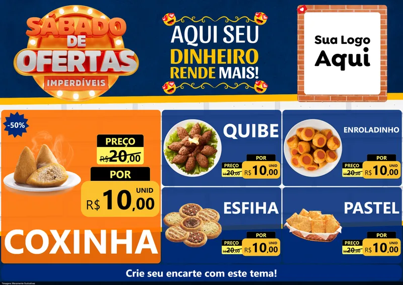 Modelo de Encarte para Encarte A4 Horizontal com o tema Sábado de Ofertas Imperdíveis para Salgadaria