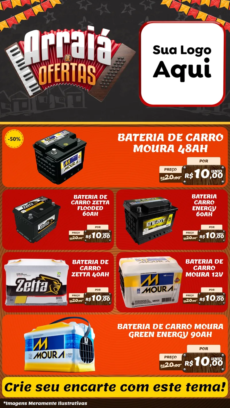 Modelo de TV para TV Vertical com o tema Arraiá de Ofertas - Junina para Baterias Elétricas