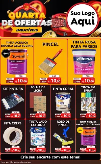 Modelo de Encarte para Encarte Grande com o tema Quarta de Ofertas Imbatíveis para Tintas e Ferramentas