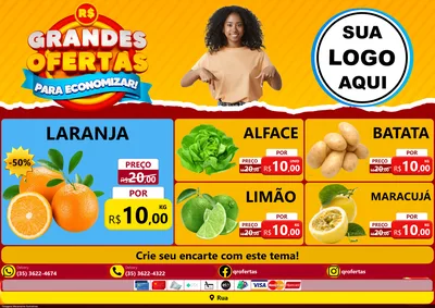 Modelo de Encarte para Encarte A4 Horizontal com o tema Grandes Ofertas Para Economizar! para Hortifrúti