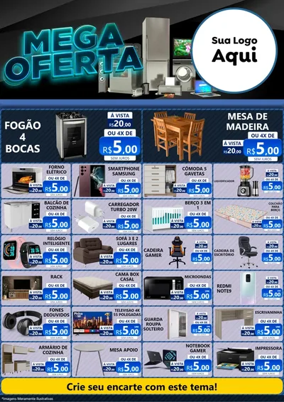 Modelo de Encarte para Encarte A4 Vertical com o tema Mega Oferta - Eletro para Móveis e Eletro