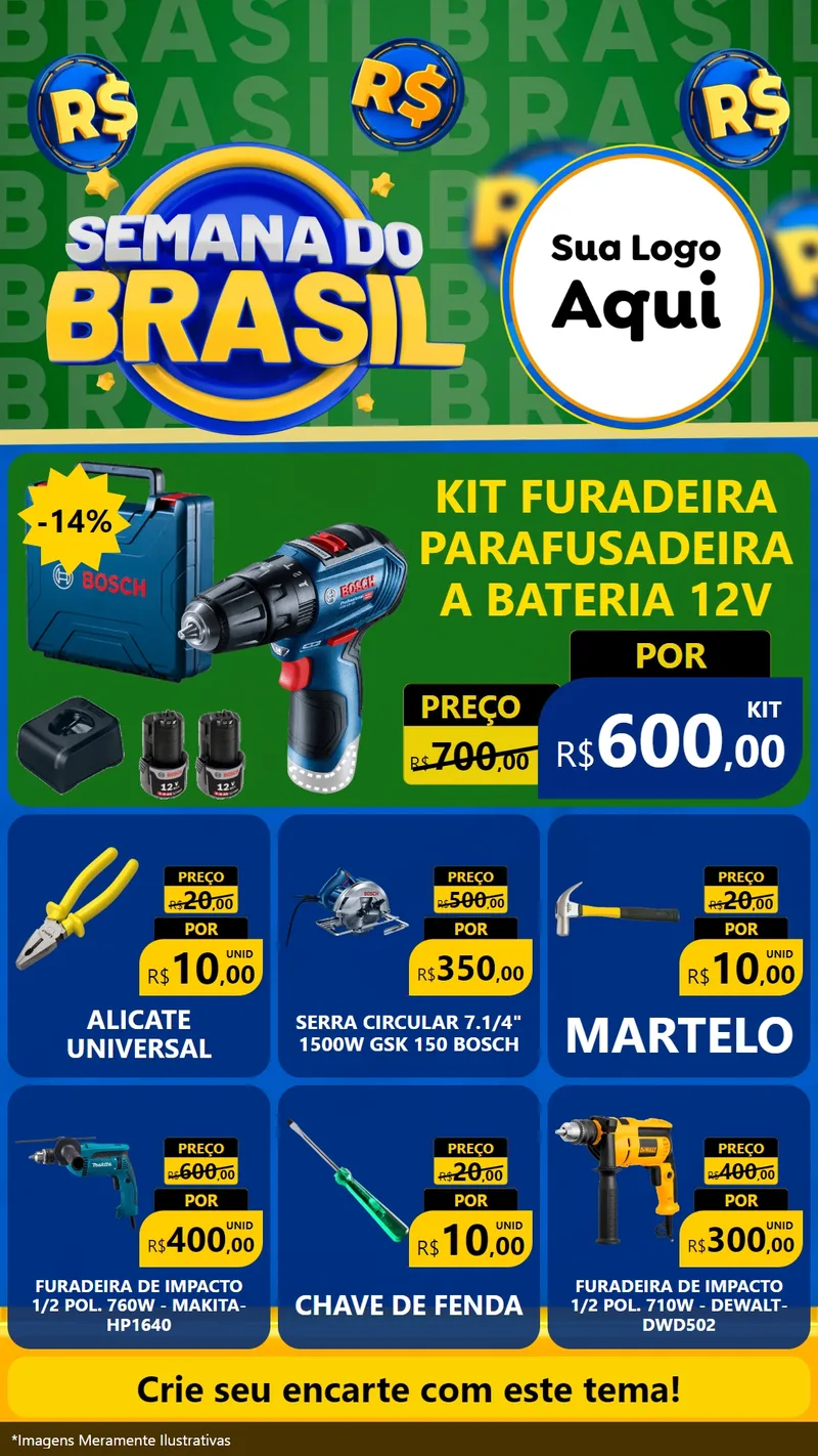 Modelo de Rede Social para Stories com o tema Semana Do Brasil para Maquinas e Ferramentas