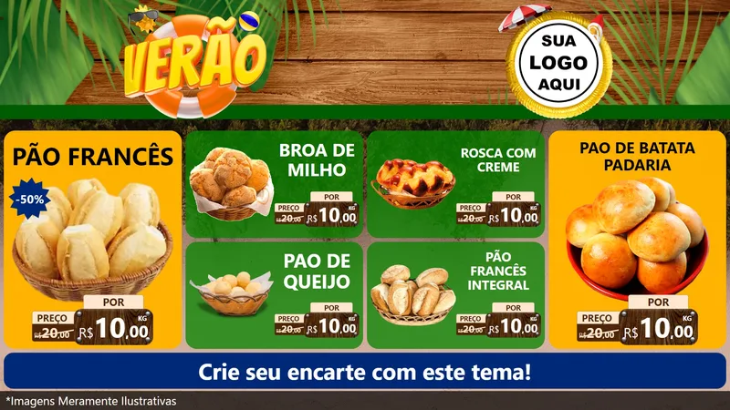 Modelo de TV para TV Horizontal com o tema Verão para Padaria