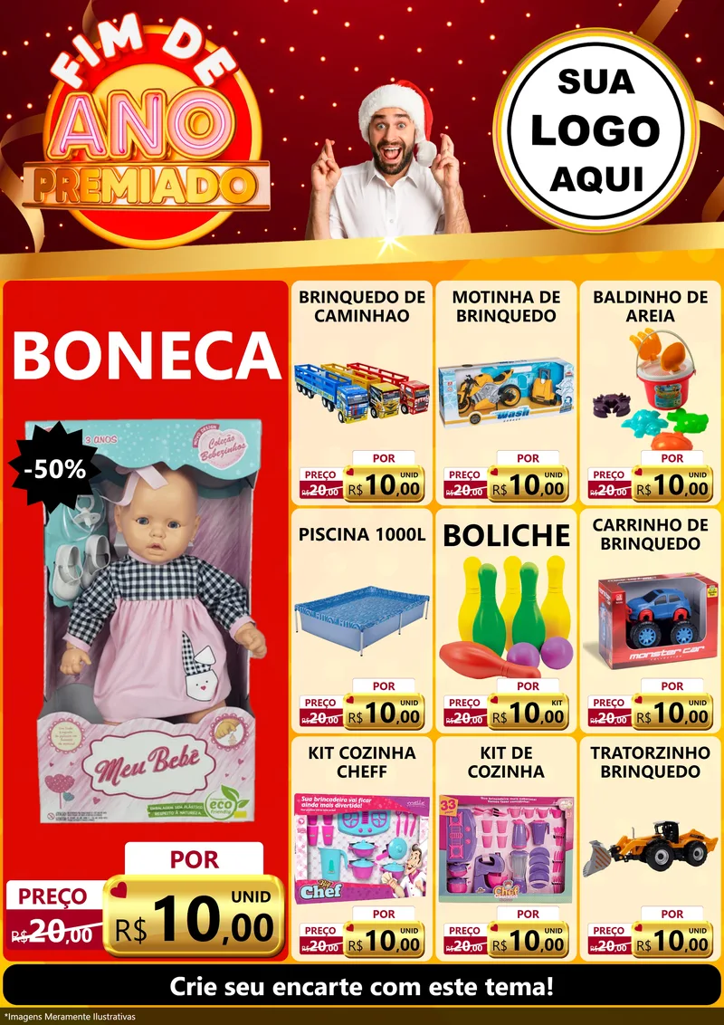 Modelo de Encarte para Encarte A4 Vertical com o tema Fim de Ano Premiado para Brinquedos