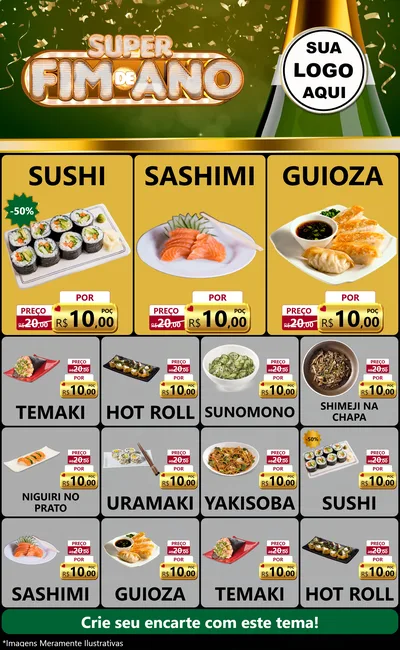 Modelo de Encarte para Encarte Grande com o tema Super Fim de Ano para Comida japonesa