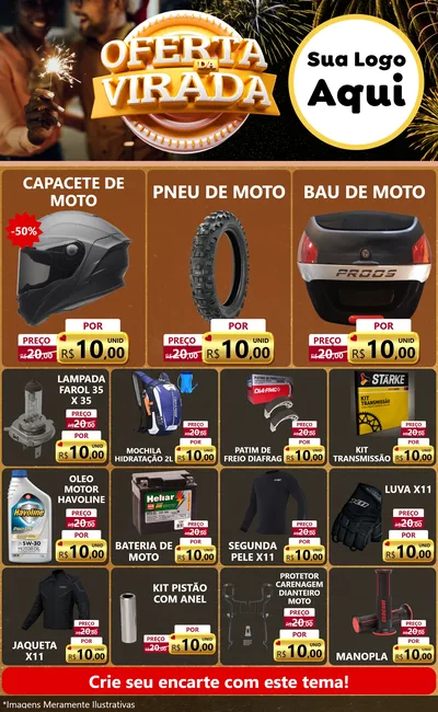 Modelo de Encarte para Encarte Grande com o tema Oferta da Virada para Moto peças