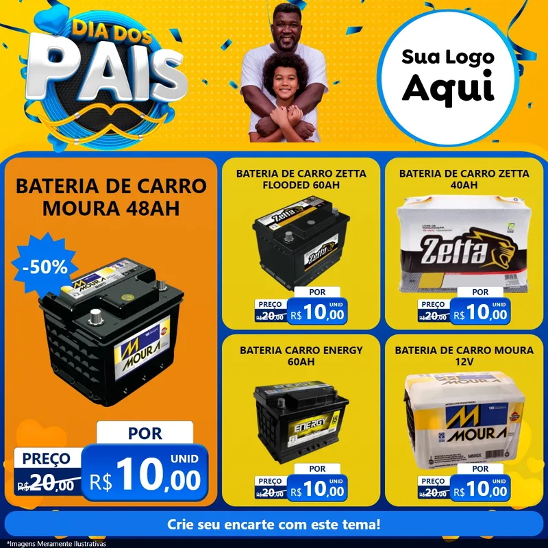 Modelo de Rede Social para Feed Facebook com o tema Dia dos Pais para Baterias Elétricas
