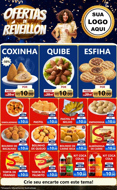 Modelo de Encarte para Encarte Grande com o tema Ofertas de Réveillon para Salgadaria
