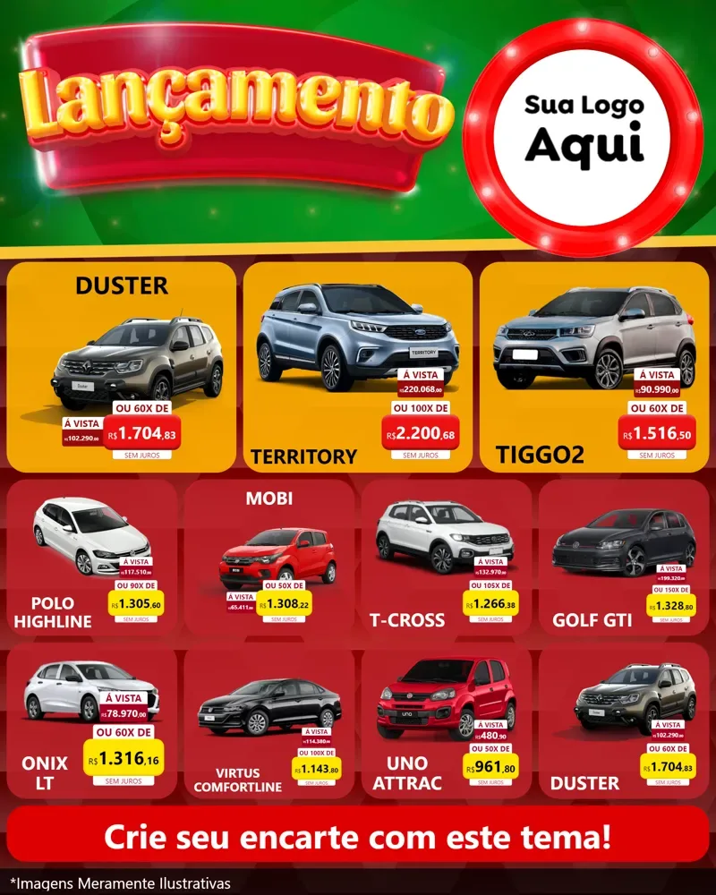 Modelo de Rede Social para Feed Instagram com o tema Lançamento para Concessionaria de Carros