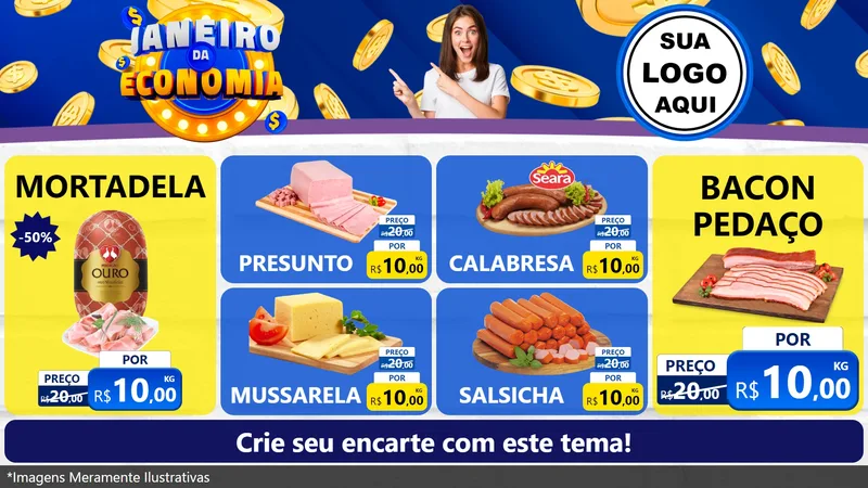 Modelo de TV para TV Horizontal com o tema Janeiro da Economia para Frios e Laticínios