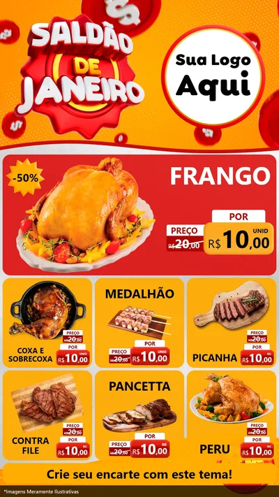 Modelo de Rede Social para Stories com o tema Saldão de Janeiro para Assados