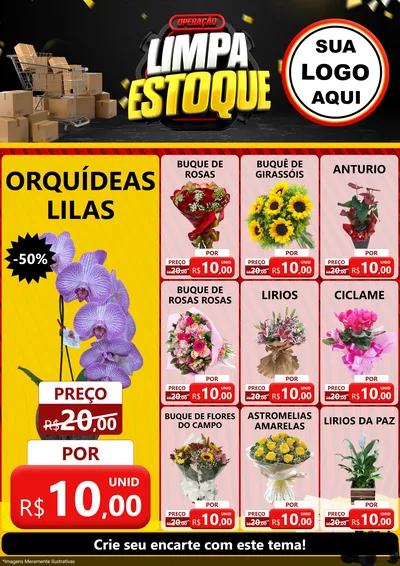 Modelo de Encarte para Encarte A4 Vertical com o tema Operação Limpa Estoque para Floricultura e jardim