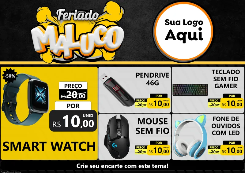 Modelo de Encarte para Encarte A4 Horizontal com o tema Feriado Maluco para Informática