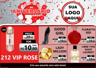 Modelo de Encarte para Encarte A4 Horizontal com o tema Promoção de Aniversário - 3 Anos para Perfumes