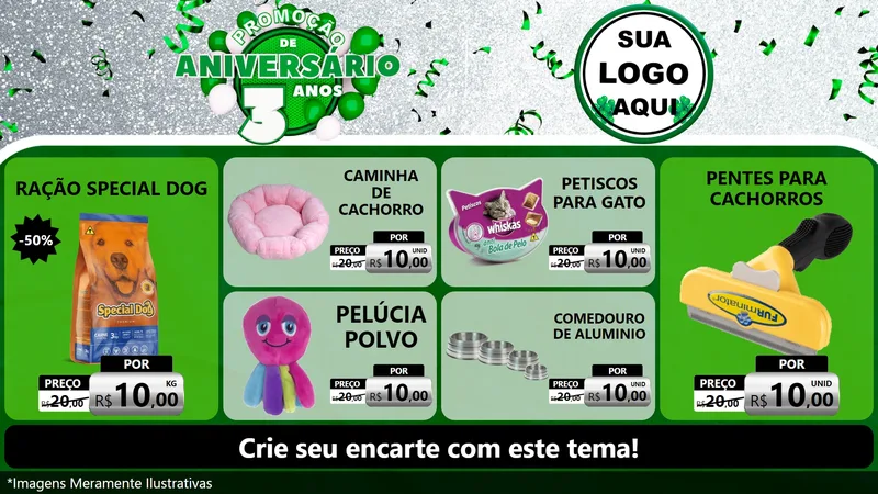 Modelo de TV para TV Horizontal com o tema Promoção de Aniversário - 3 Anos para Pet Shop