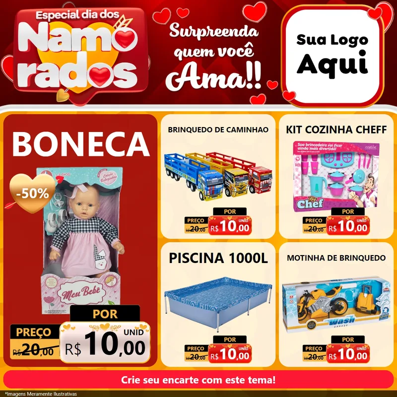 Modelo de Rede Social para Feed Facebook com o tema Especial Dia dos Namorados para Brinquedos