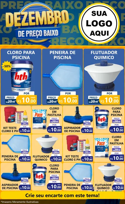Modelo de Encarte para Encarte Grande com o tema Dezembro de Preço Baixo para Produtos para Piscina