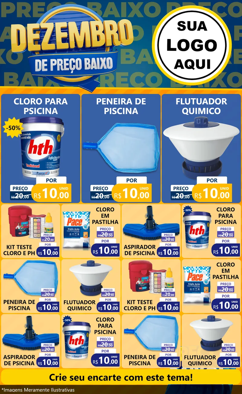 Modelo de Encarte para Encarte Grande com o tema Dezembro de Preço Baixo para Produtos para Piscina