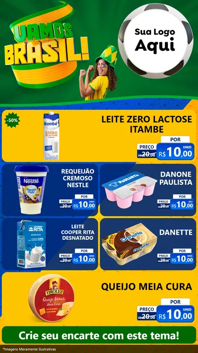 Modelo de TV para TV Vertical com o tema Vamos Brasil - Copa para Frios e Laticínios