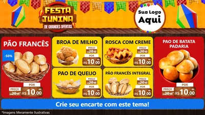 Modelo de TV para TV Horizontal com o tema Festa Junina de Grandes Ofertas para Padaria