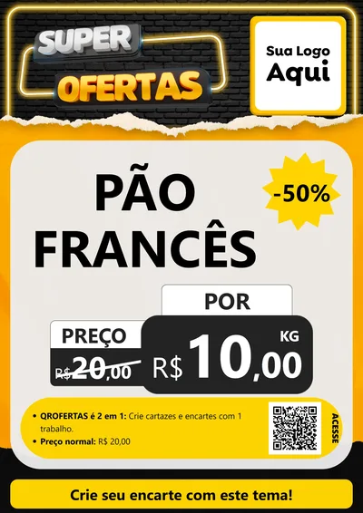 Modelo de Cartaz para Cartaz A4 Vertical com o tema Super Ofertas para Padaria