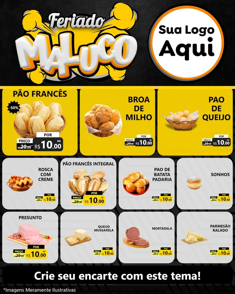 Modelo de Rede Social para Feed Instagram com o tema Feriado Maluco para Padaria