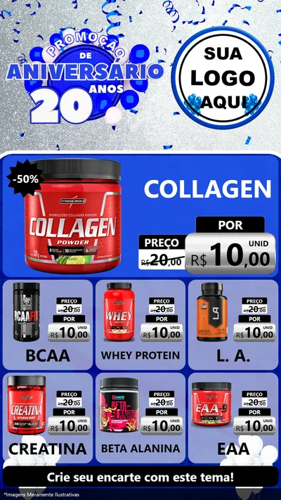 Modelo de Rede Social para Stories com o tema Promoção de Aniversário - 20 Anos para Suplementos alimentares