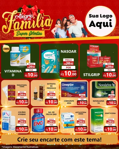 Modelo de Rede Social para Feed Instagram com o tema Alegria em Família Super Ofertas - Natal para Farmácia