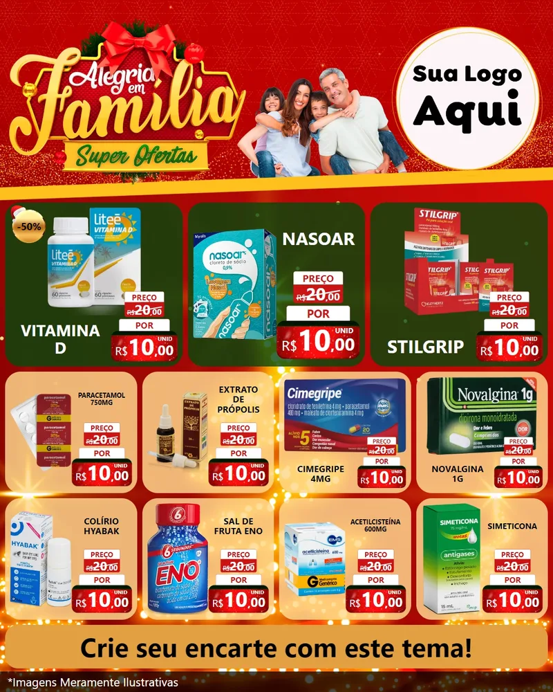 Modelo de Rede Social para Feed Instagram com o tema Alegria em Família Super Ofertas - Natal para Farmácia