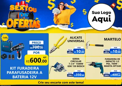Modelo de Encarte para Encarte A4 Horizontal com o tema Sextou de Ofertas para Maquinas e Ferramentas