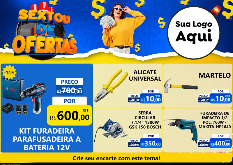 Modelo de Encarte para Encarte A4 Horizontal com o tema Sextou de Ofertas para Maquinas e Ferramentas