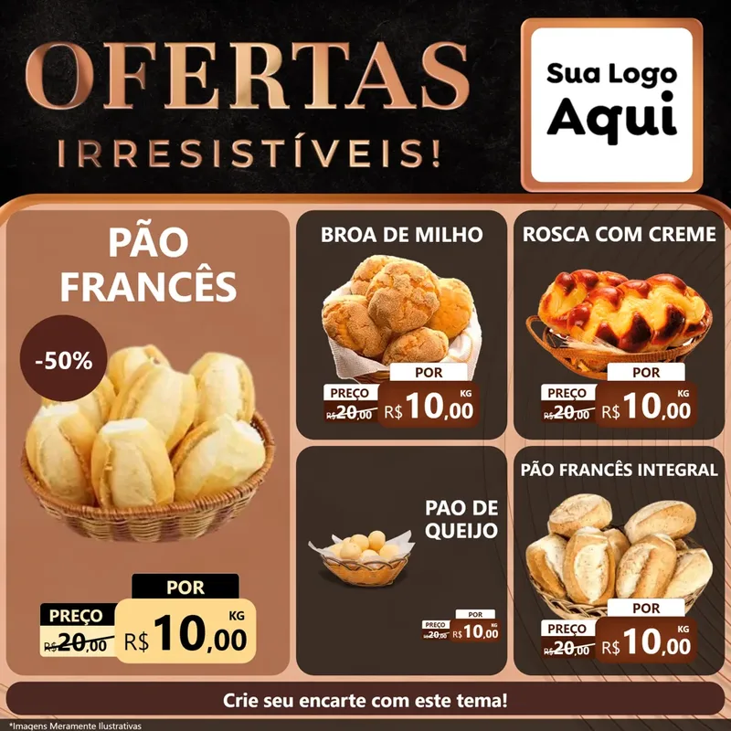 Modelo de Rede Social para Feed Facebook com o tema Ofertas Irresistíveis! para Padaria