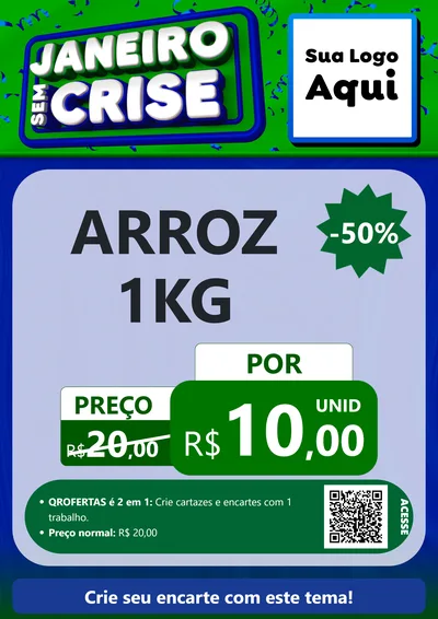 Modelo de Cartaz para Cartaz A4 Vertical com o tema Janeiro Sem Crise para Supermercado