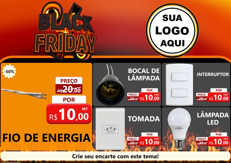 Modelo de Encarte para Encarte A4 Horizontal com o tema Black Friday para Materiais Elétricos