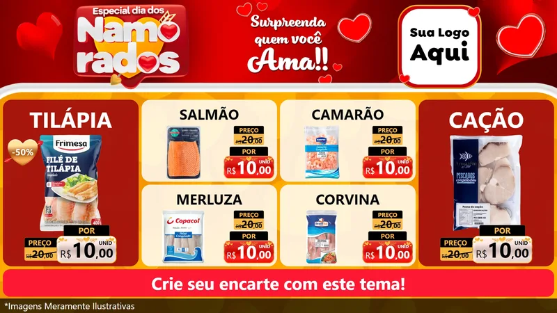 Modelo de TV para TV Horizontal com o tema Especial Dia dos Namorados para Peixaria