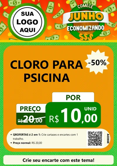 Modelo de Cartaz para Cartaz A4 Vertical com o tema Comece Junho Economizando para Produtos para Piscina